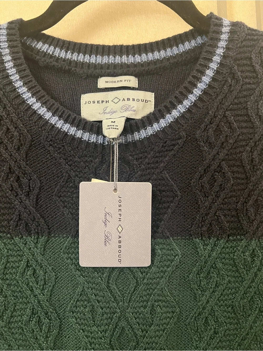 NWT Joseph Abboud Cable Knit Sweater Men's Medium Blue Long Sleeve Cotton Blend